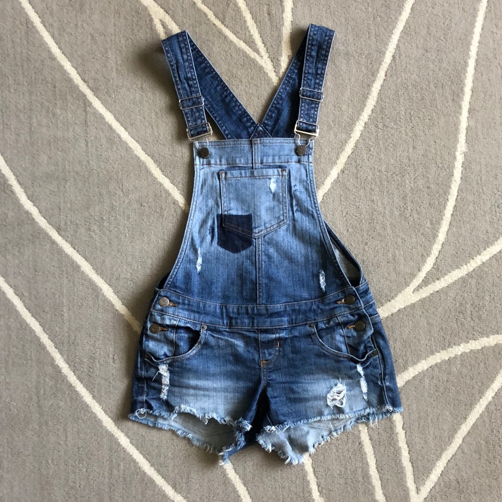Guess denim overall shorts